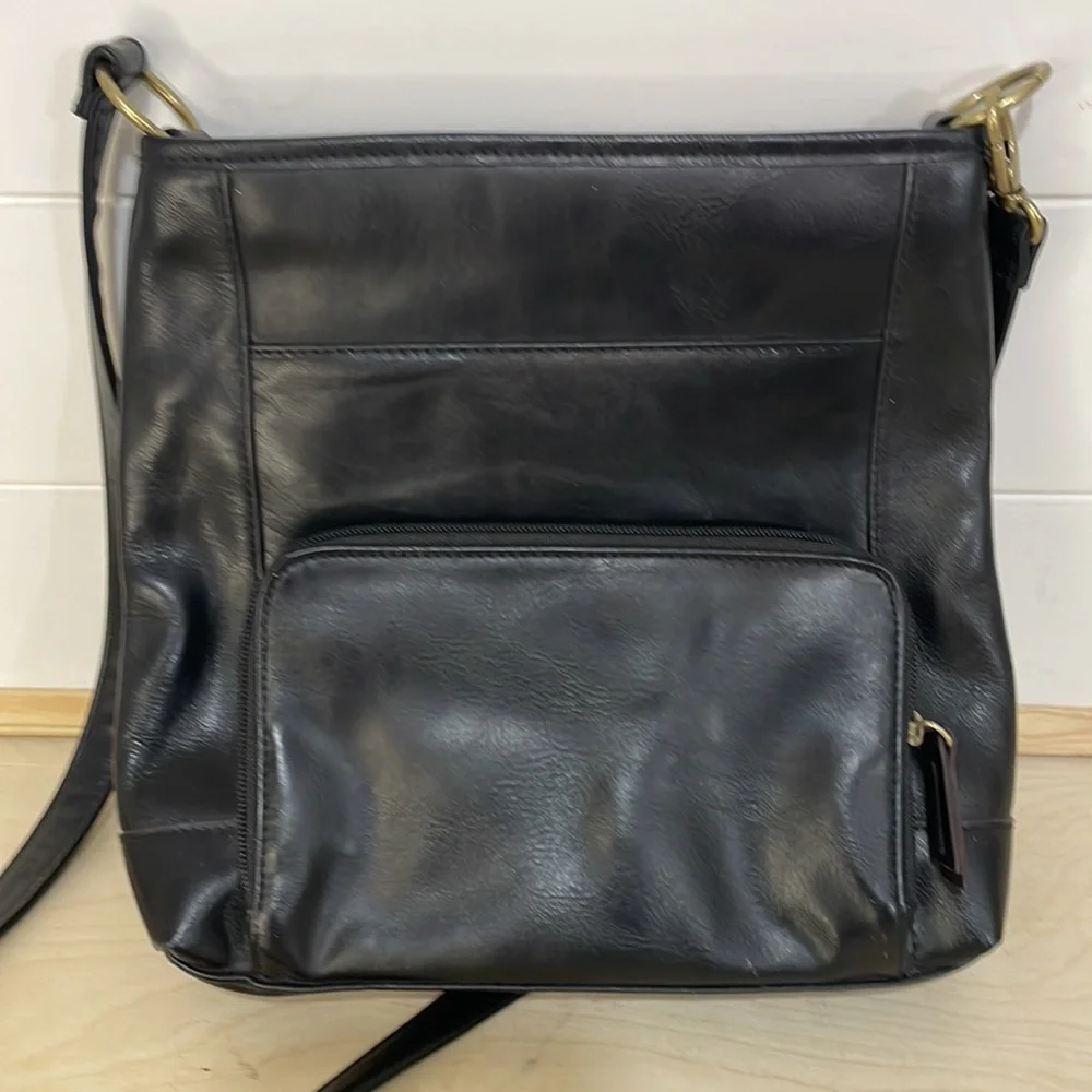 TIGNANELLO Women Black Leather Adjustable Strap Crossbody Shoulder Bag‎ Purse